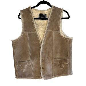 Vintage 70s Shearling Vest Genuine Suede Leather Western Boho Sherpa Sz 42 L